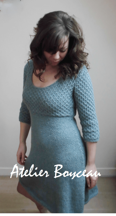 Knitted pastel moss green handmade dress.
